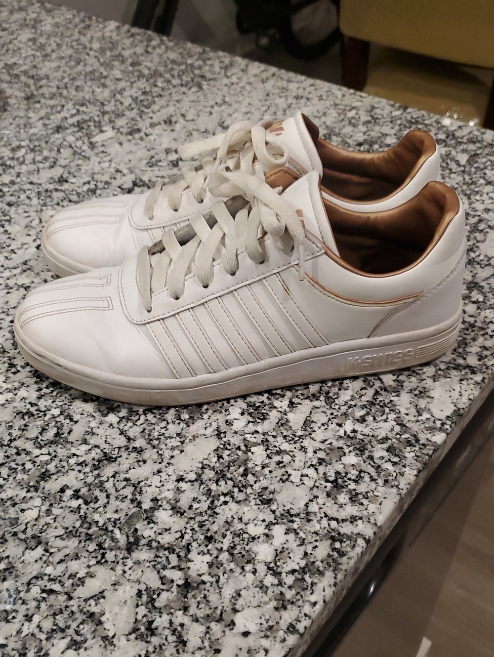 K-Swiss White Sneakers with Gold Accents